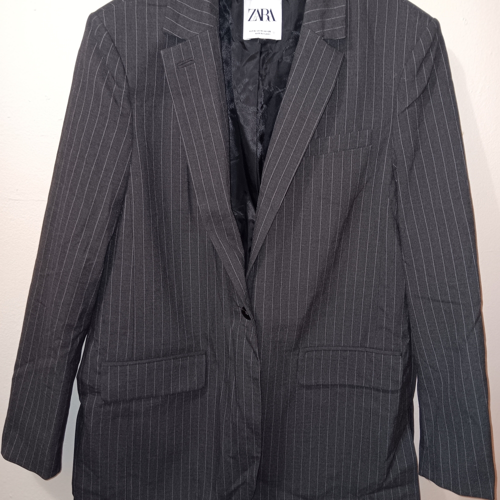 Zara Charcoal Pinstripe Suit Jacket